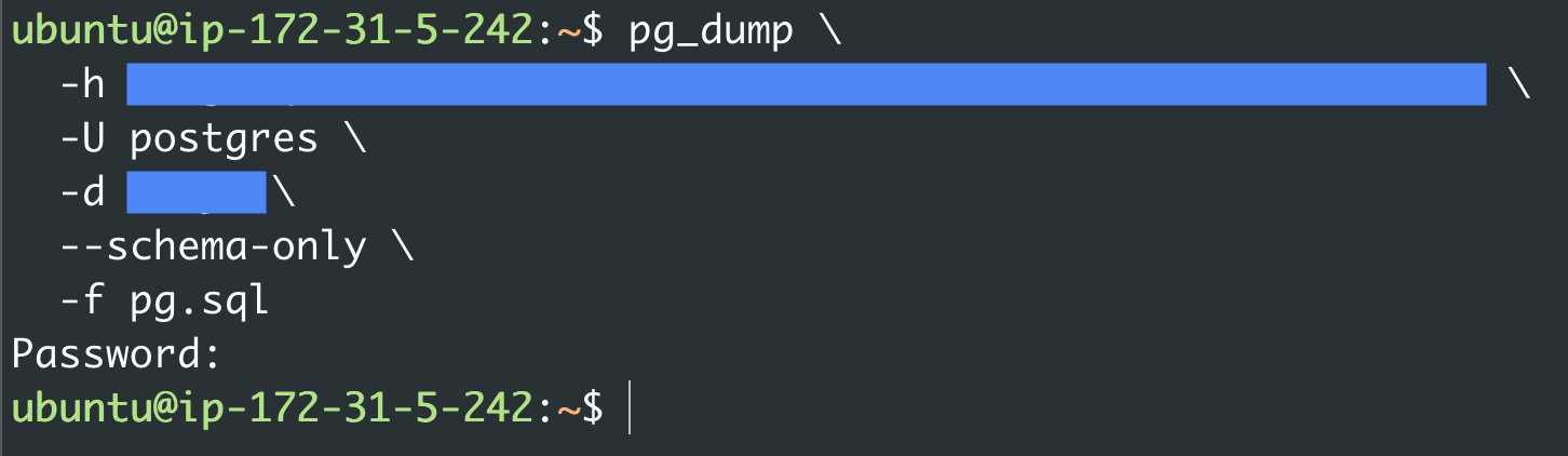 Вывод в терминале после выполнения pg_dump