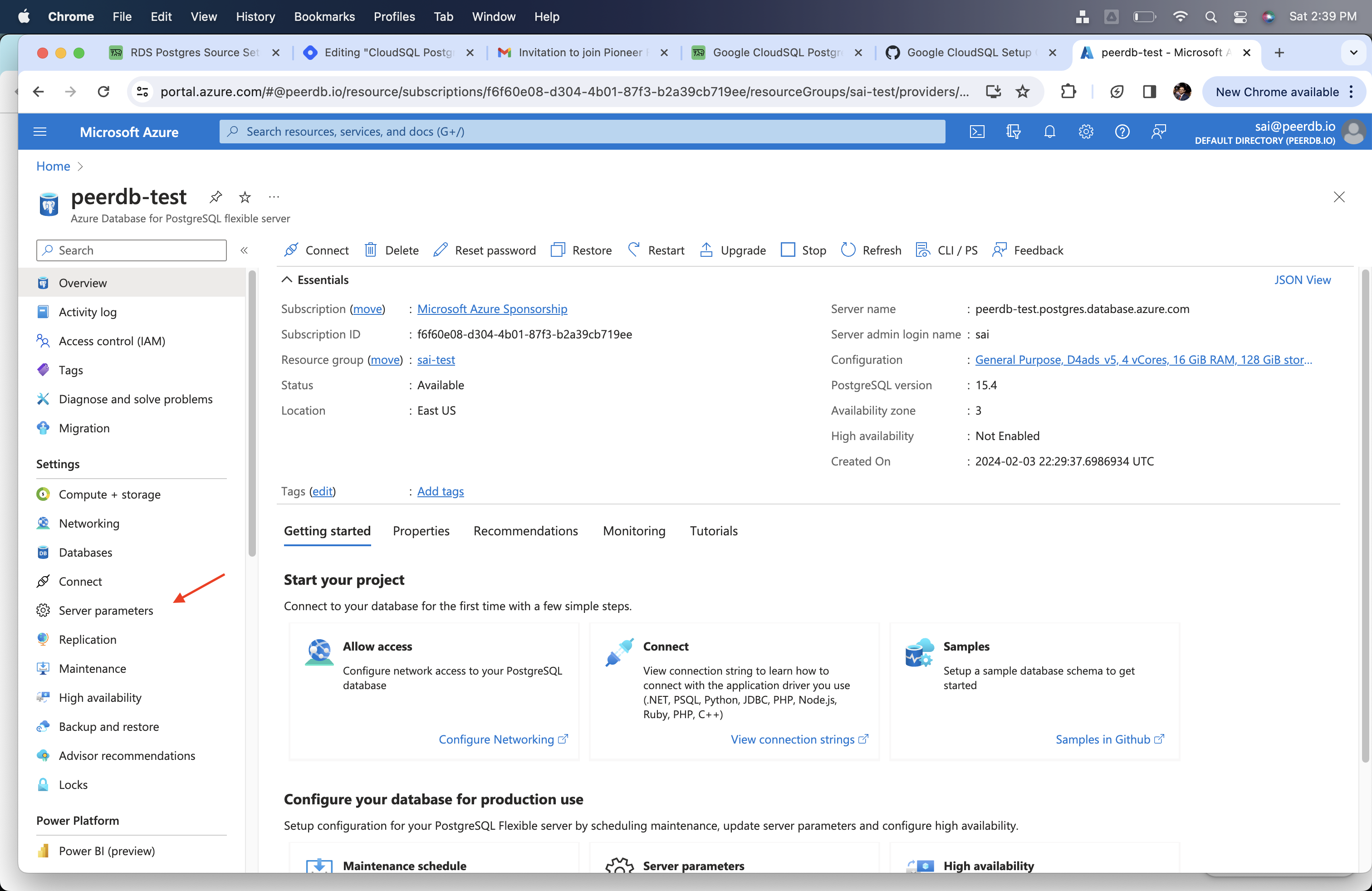 Параметры сервера в Azure Flexible Server for Postgres